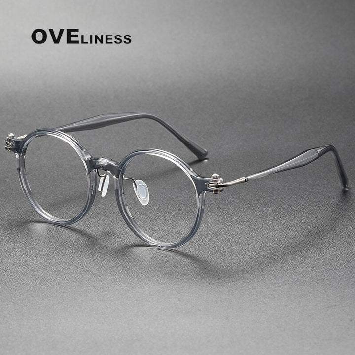 Oveliness Unisex Full Rim Round Acetate Titanium Eyeglasses 5886 Full Rim Oveliness grey gun
