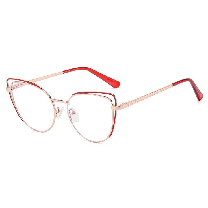 CCspace Women's Full Rim Cat Eye Acetate Alloy Eyeglasses 55253 Full Rim CCspace China GoldRed
