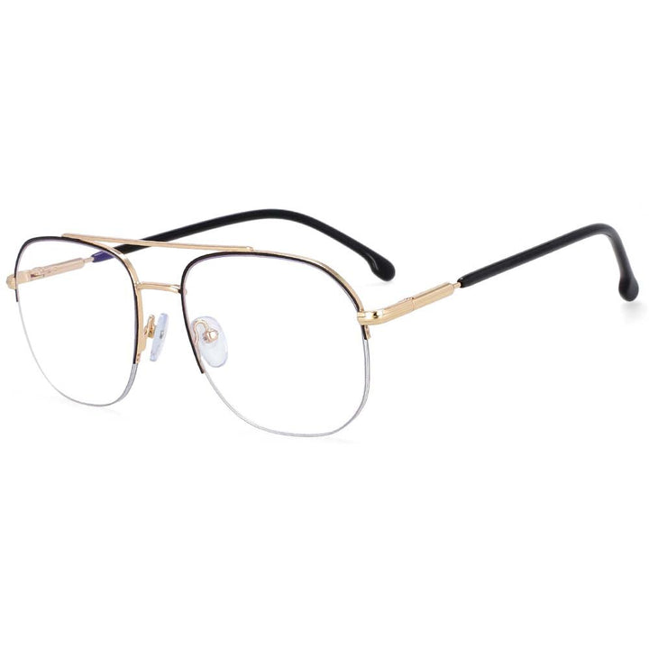CCspace Women's Semi Rim Round Square Alloy Double Bridge Frame Eyeglasses 54342 Semi Rim CCspace Gold-Black China