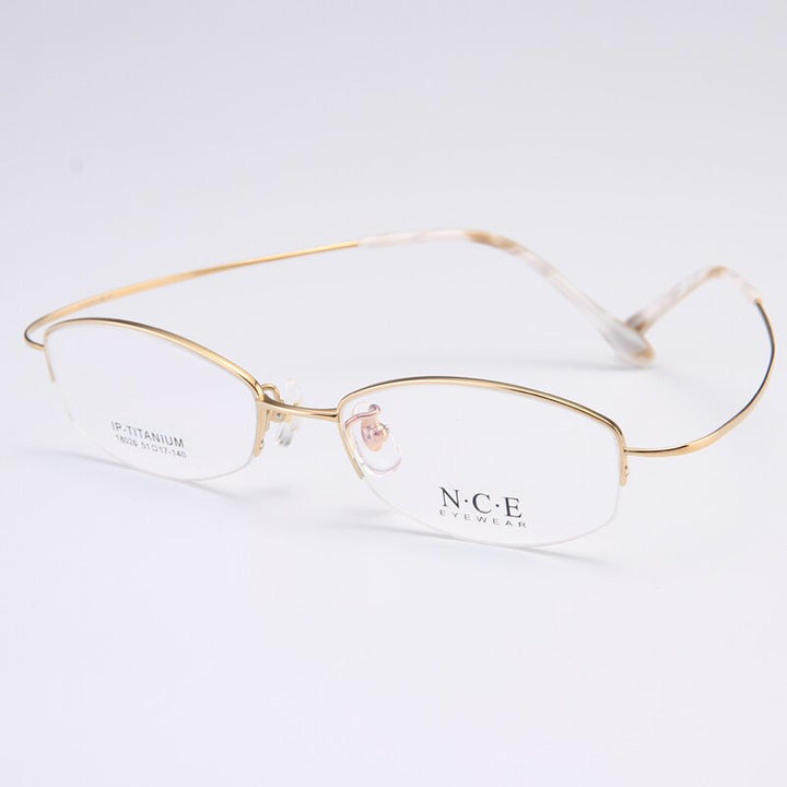Bclear Women's Semi Rim Titanium Oval Eyeglasses Sc18026 Semi Rim Bclear Gold