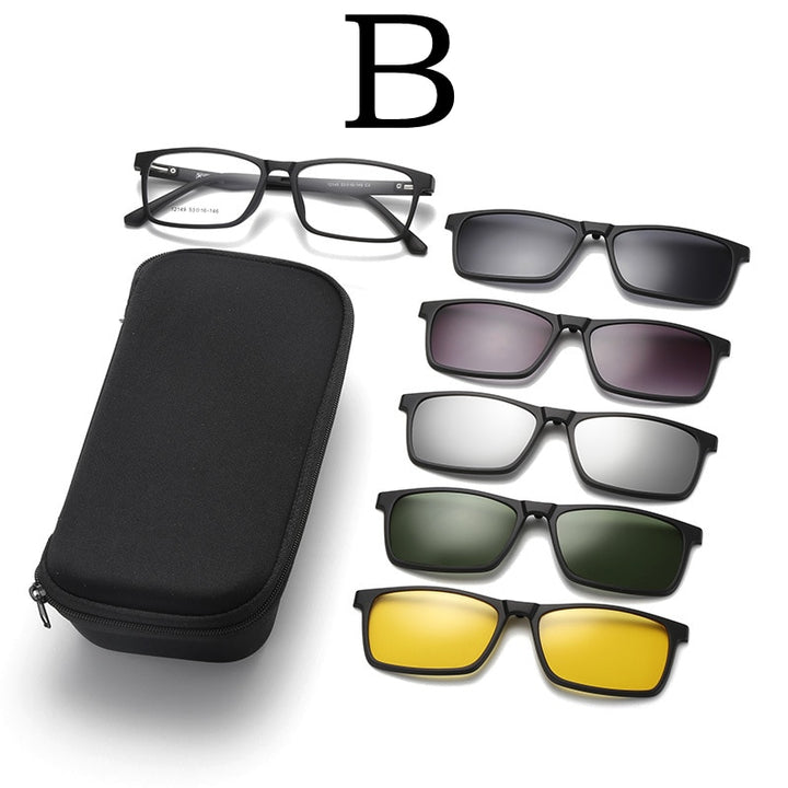 Yimaruili Unisex Full Rim Square Tr 90 Eyeglasses 5 Clip On Polarized Sunglasses 12149 With Clip Ons Yimaruili Eyeglasses B