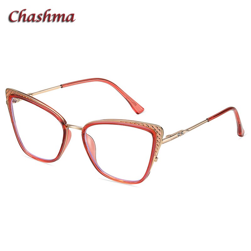 Chashma Women's Full Rim Cat Eye TR 90 Titanium Frame Eyeglasses 1525 Full Rim Chashma Transparent Red