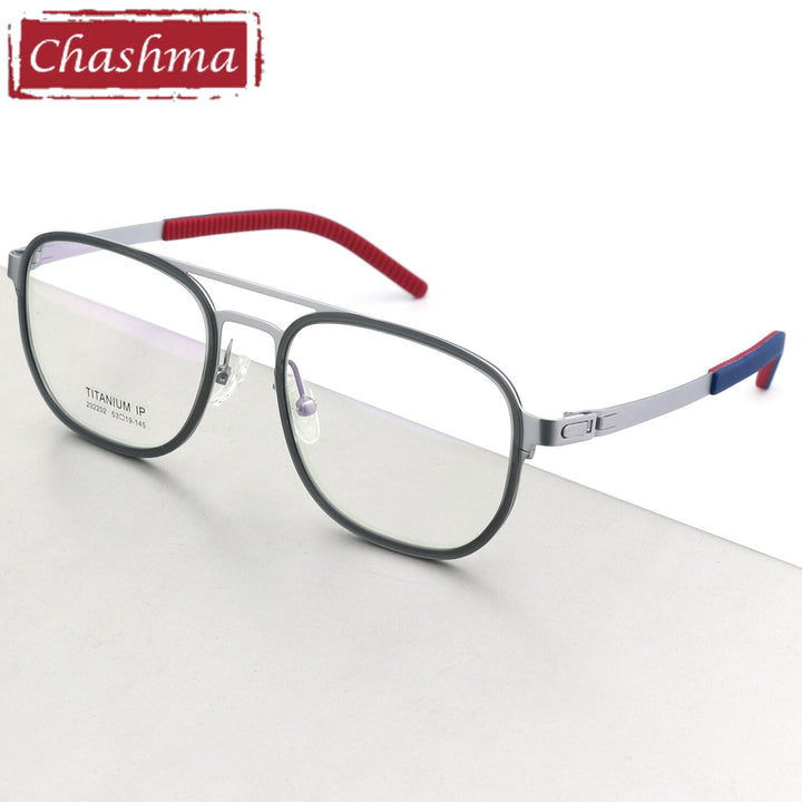 Chashma Ottica Unisex Full Rim Square Titanium Double Bridge Eyeglasses 202202 Full Rim Chashma Ottica Silver  