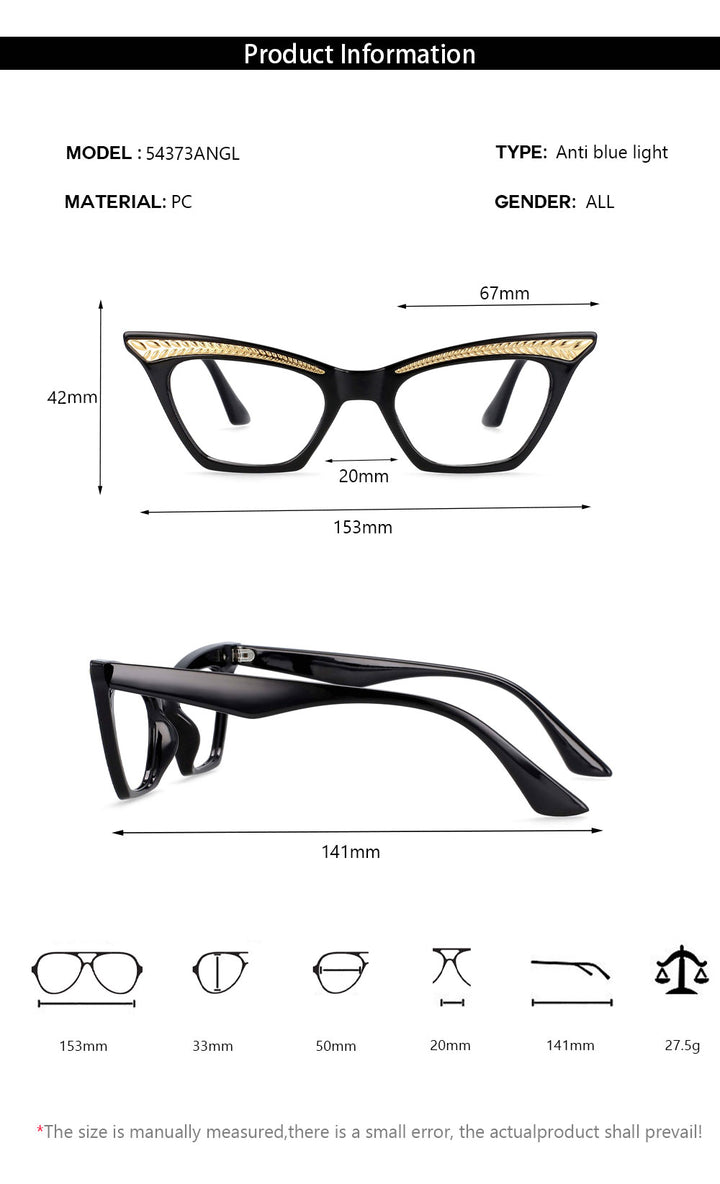 CCspace Unisex Full Rim Square Cat Eye Resin Frame Eyeglasses 54373 Full Rim CCspace