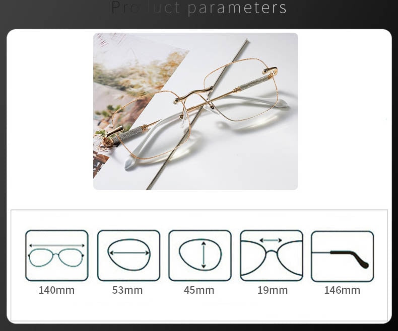 CCspace Unisex Rimless Square Alloy Hyperopic Reading Glasses 55738 Reading Glasses CCspace