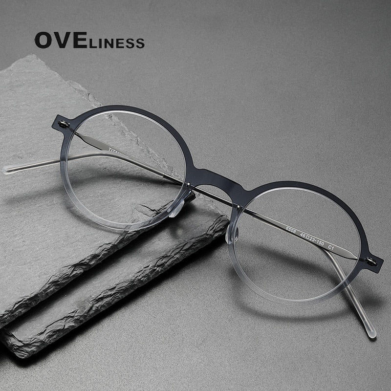 Oveliness Unisex Full Rim Round Screwless Acetate Titanium Eyeglasses 6508 Full Rim Oveliness