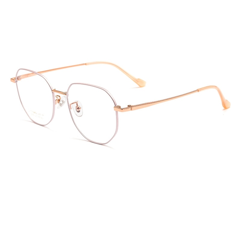 Yimaruili Unisex Full Rim Polygonal Titanium Eyeglasses T808 Full Rim Yimaruili Eyeglasses Pink Rose Gold