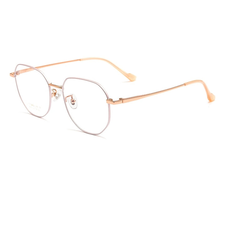 Yimaruili Unisex Full Rim Polygonal Titanium Eyeglasses T808 Full Rim Yimaruili Eyeglasses Pink Rose Gold