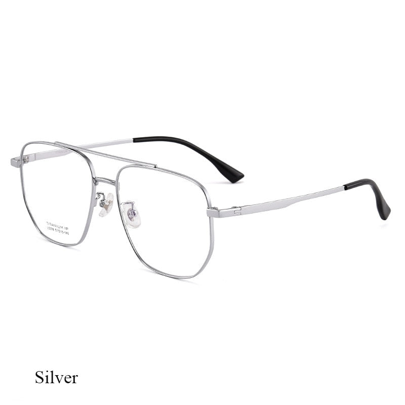 Bclear Unisex Full Rim Square Double Bridge Titanium Eyeglasses Lb5378 Full Rim Bclear Silver