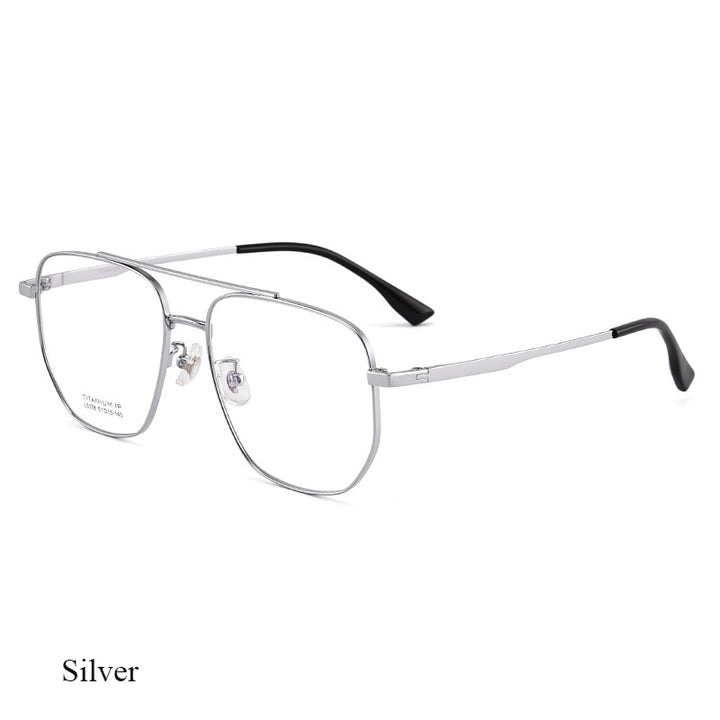Bclear Unisex Full Rim Square Double Bridge Titanium Eyeglasses Lb5378 Full Rim Bclear Silver