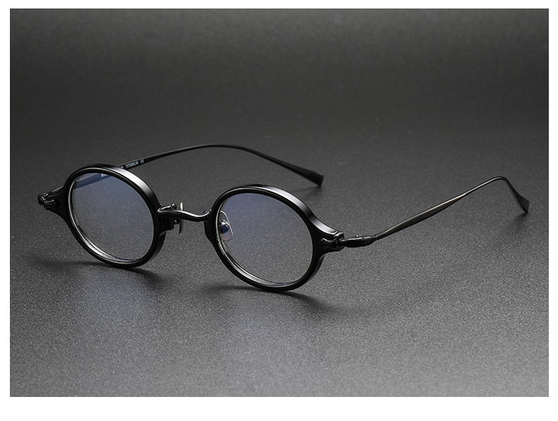 Muzz Unisex Full Rim Small Round Acetate Titanium Eyeglasses 180 Full Rim Muzz Black