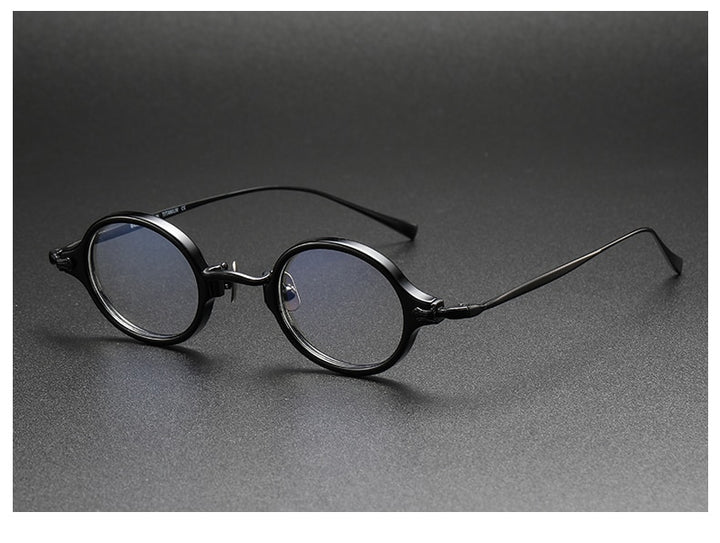 Muzz Unisex Full Rim Small Round Acetate Titanium Eyeglasses 180 Full Rim Muzz Black