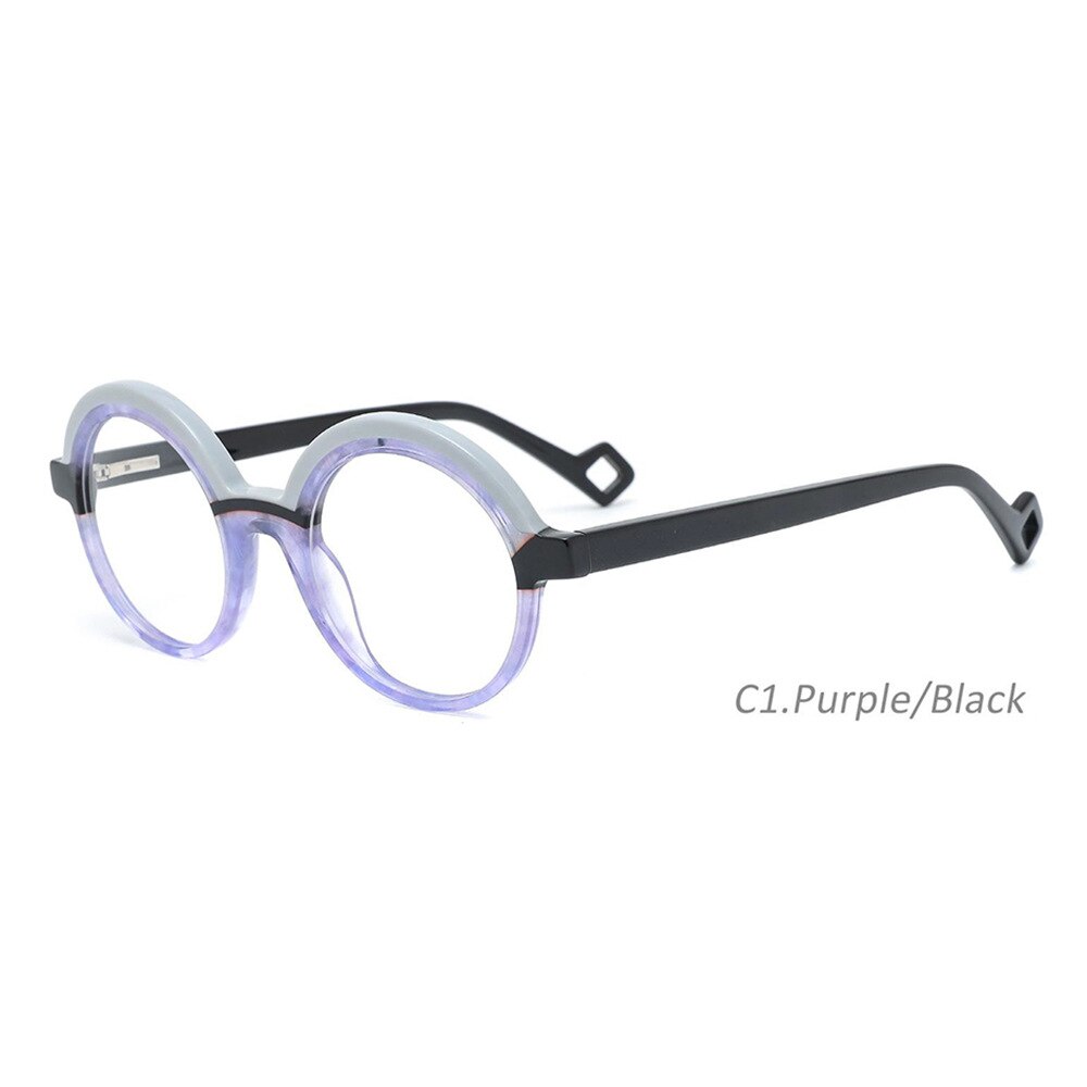 CCspace Children's Unisex Full Rim Round Acetate Eyeglasses 55671 Full Rim CCspace C1 Purple Black China