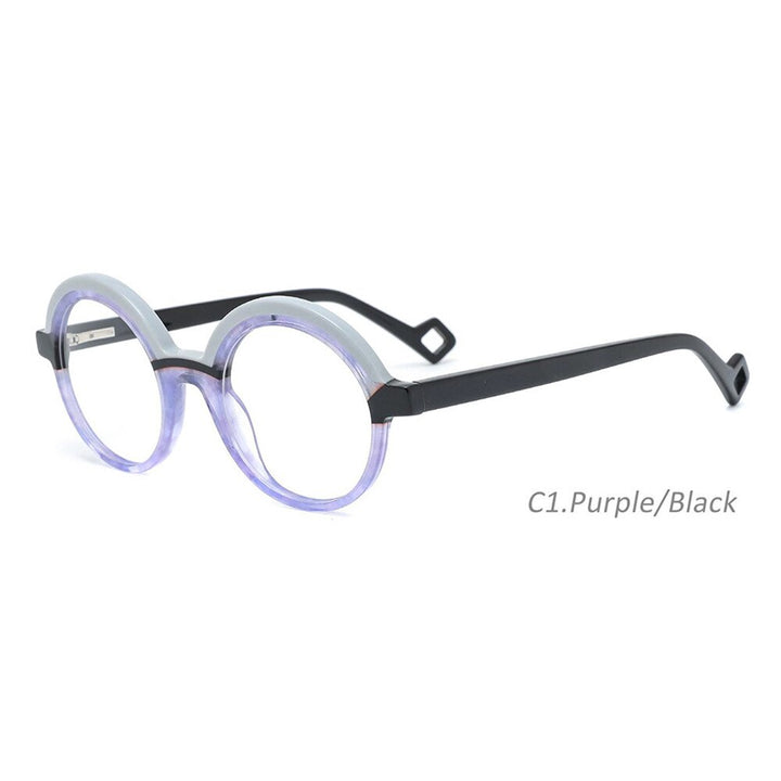 CCSpace Children's Unisex Full Rim Round Acetate Eyeglasses 55671 Full Rim CCspace C1 Purple Black China 