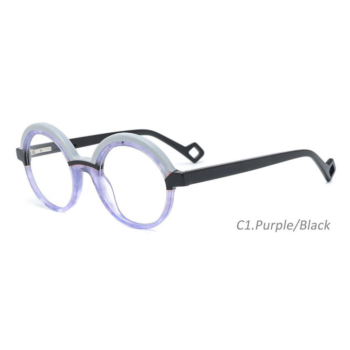 CCspace Children's Unisex Full Rim Round Acetate Eyeglasses 55671 Full Rim CCspace C1 Purple Black China