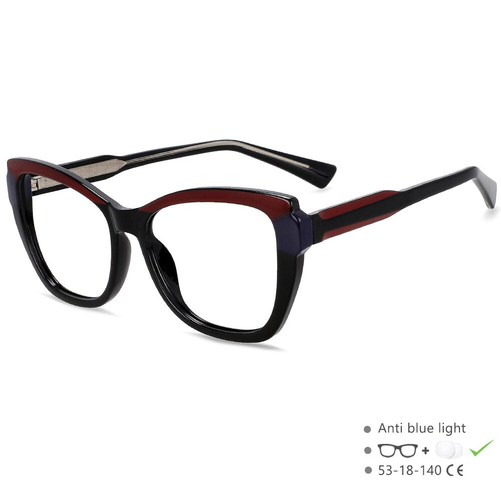 CCspace Unisex Full Rim Square Cat Eye Tr 90 Titanium Eyeglasses 54473 Full Rim CCspace China Black