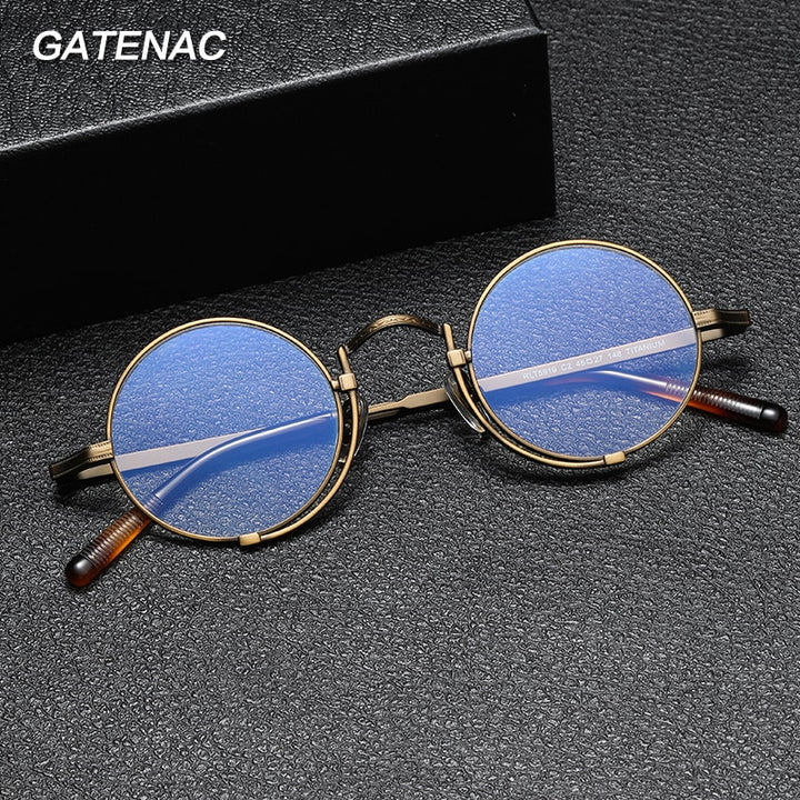 Gatenac Unisex Full Rim Round Titanium Eyeglasses Gxyj998 Full Rim Gatenac