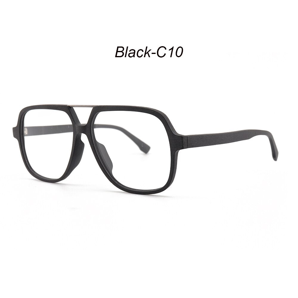 Hdcrafter Men's Full Rim Oversized Square Double Bridge Wood Alloy Eyeglasses Full Rim Hdcrafter Eyeglasses Black-C10
