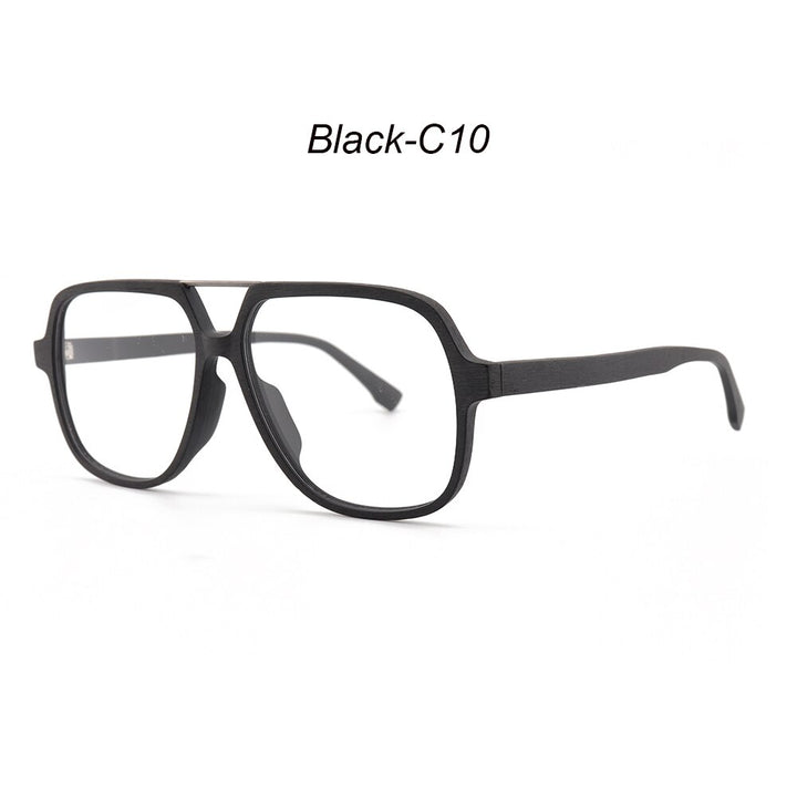 Hdcrafter Men's Full Rim Oversized Square Double Bridge Wood Alloy Eyeglasses Full Rim Hdcrafter Eyeglasses Black-C10