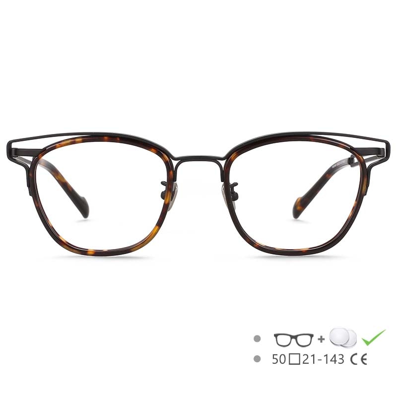 CCspace Unisex Full Rim Square Titanium Acetate Eyeglasses 55227 Full Rim CCspace LeopardBlack China