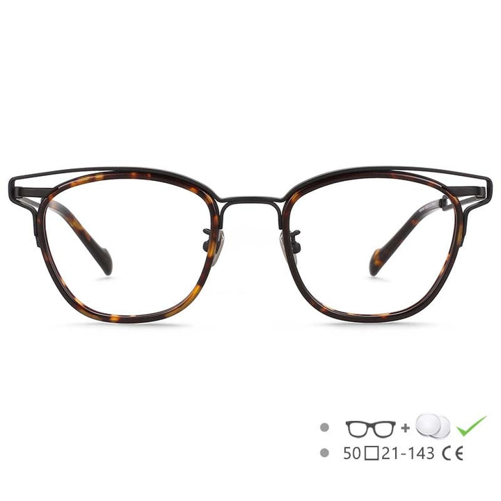 CCspace Unisex Full Rim Square Titanium Acetate Eyeglasses 55227 Full Rim CCspace LeopardBlack China