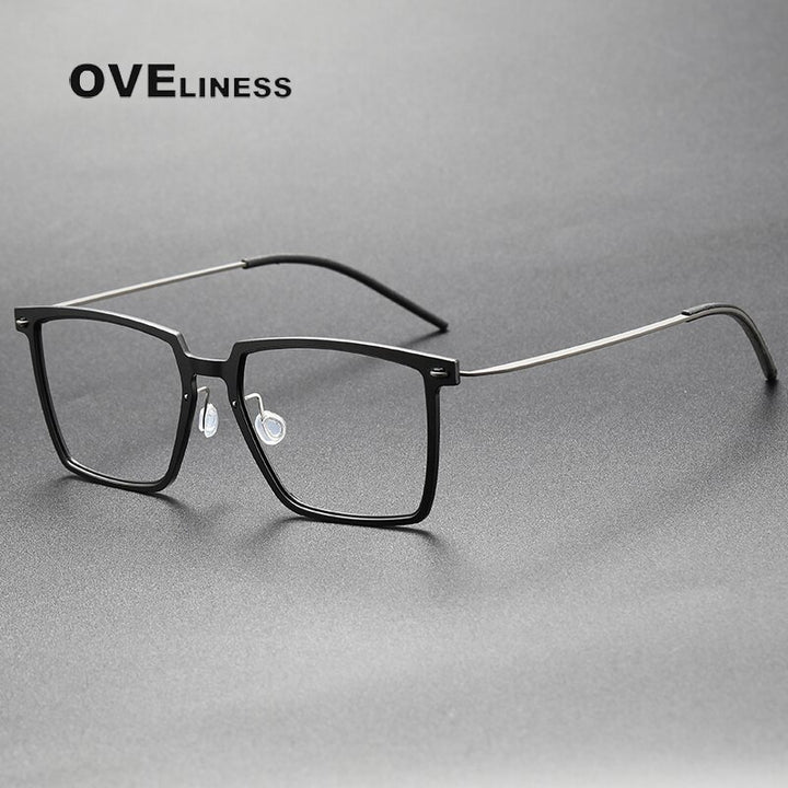 Oveliness Unisex Full Rim Square Acetate Titanium Eyeglasses Full Rim Oveliness matt black gun