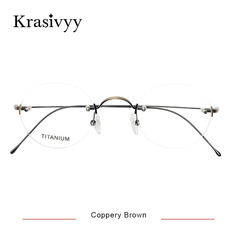 Krasivyy Unisex Rimless Round Titanium Eyeglasses Kr16035 Rimless Krasivyy Coppery Brown CN