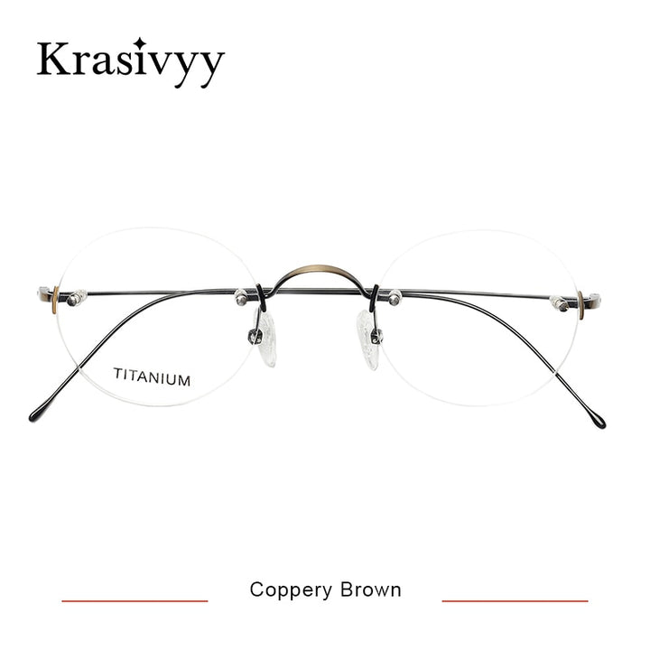 Krasivyy Unisex Rimless Round Titanium Eyeglasses Kr16035 Rimless Krasivyy Coppery Brown CN