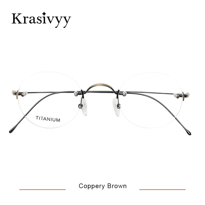 Krasivyy Unisex Rimless Round Titanium Eyeglasses Kr16035 Rimless Krasivyy Coppery Brown CN 