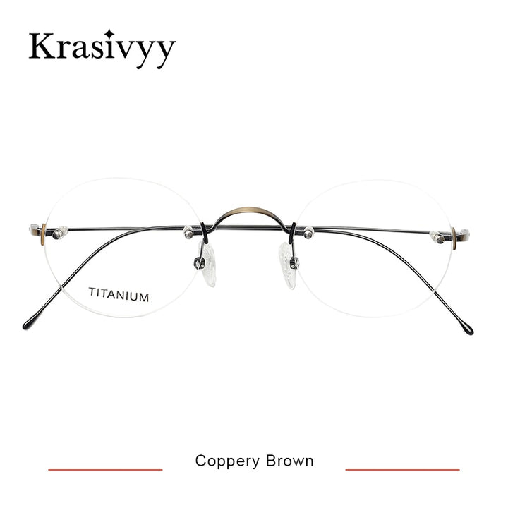 Krasivyy Unisex Rimless Round Titanium Eyeglasses Kr16035 Rimless Krasivyy Coppery Brown CN 