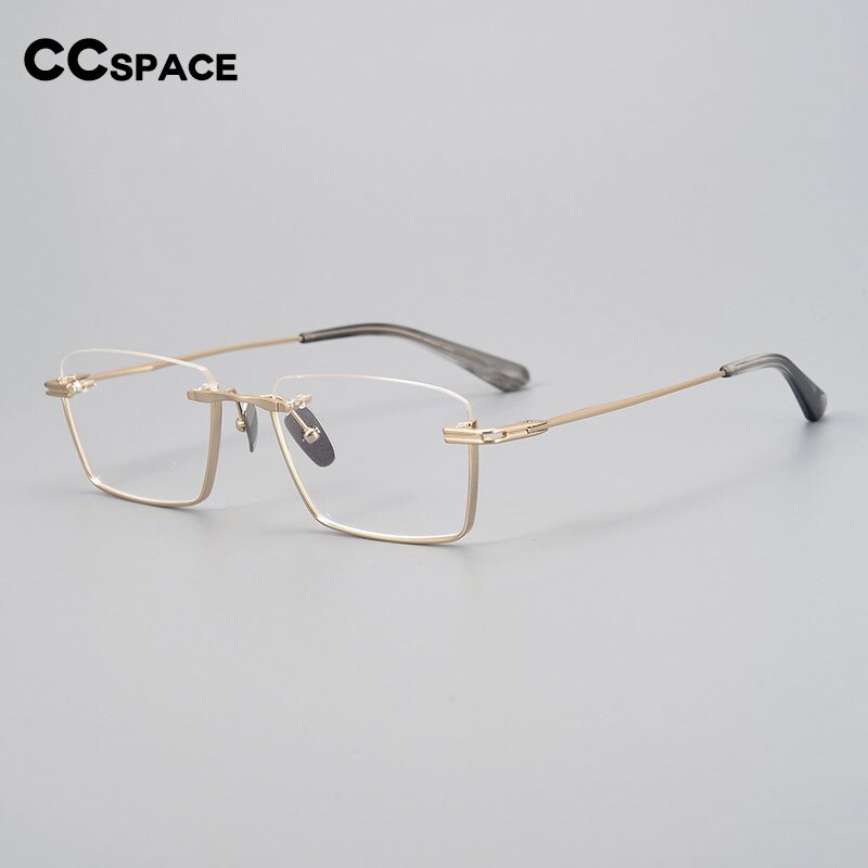CCspace Unisex Semi Rim Square Handcrafted Titanium Eyeglasses 55634 Full Rim CCspace
