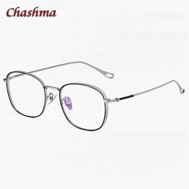 Chashma Ochki Unisex Full Rim Square Oval Titanium Eyeglasses  1851 Full Rim Chashma Ochki Black Silver