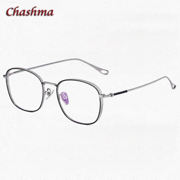 Chashma Ochki Unisex Full Rim Square Oval Titanium Eyeglasses  1851 Full Rim Chashma Ochki Black Silver