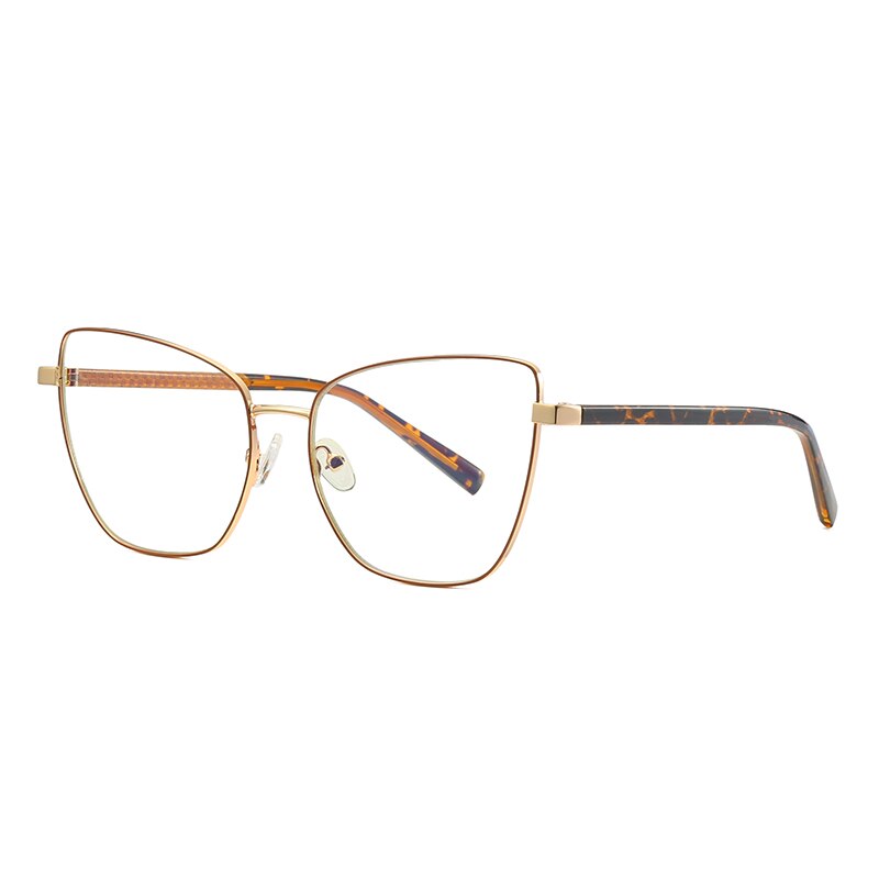 Hotochki Women's Full Rim Cat Eye Alloy Frame Eyeglasses 3003 Full Rim Hotochki Brown Golden
