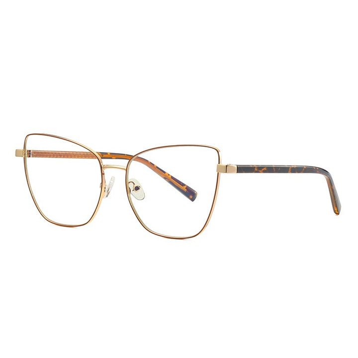 Hotochki Women's Full Rim Cat Eye Alloy Frame Eyeglasses 3003 Full Rim Hotochki Brown Golden