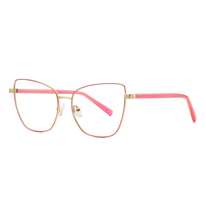 Hotochki Women's Full Rim Cat Eye Alloy Frame Eyeglasses 3003 Full Rim Hotochki Pink Golden