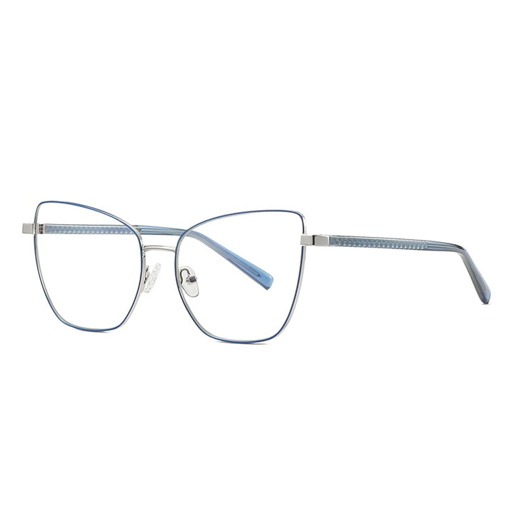 Hotochki Women's Full Rim Cat Eye Alloy Frame Eyeglasses 3003 Full Rim Hotochki Blue Silvery