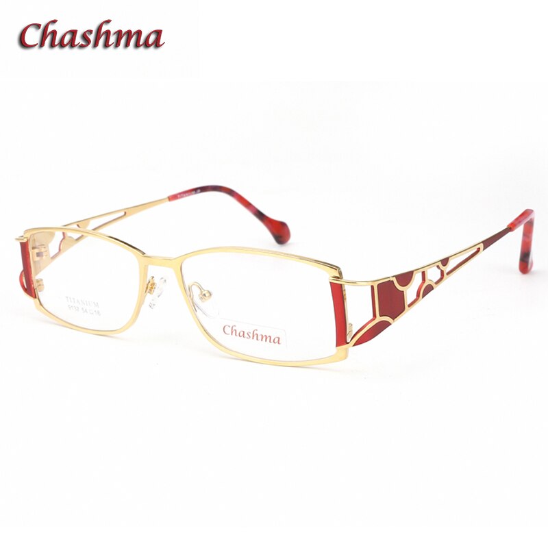 Chashma Ochki Women's Full Rim Rectangle Square Eyeglasses 9137 Full Rim Chashma Ochki Red with Gold  