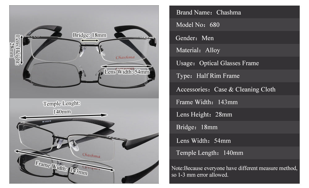 Chashma Ochki Men's Semi Rim Rectangle Alloy Eyeglasses Clip On Polarized Sunglasses 680 With Clip Ons Chashma Ochki