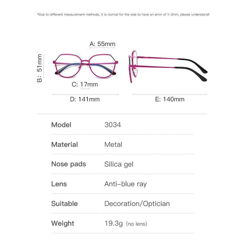 Hotony Women's Full Rim TR 90 Resin Round Alloy Frame Eyeglasses 3034 Full Rim Hotony