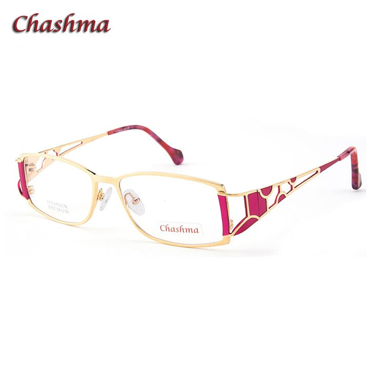 Chashma Ochki Women's Full Rim Rectangle Square Eyeglasses 9137 Full Rim Chashma Ochki Rose Red with Gold  