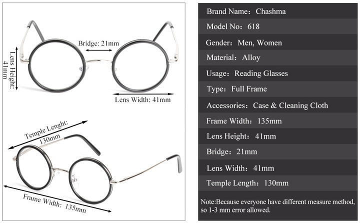 Chashma Ochki Unisex Full Rim Round Alloy Reading Glasses 618 Reading Glasses Chashma Ochki