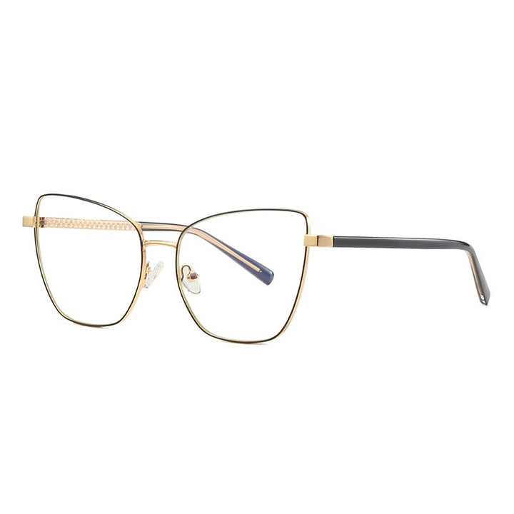 Hotochki Women's Full Rim Cat Eye Alloy Frame Eyeglasses 3003 Full Rim Hotochki Black Golden
