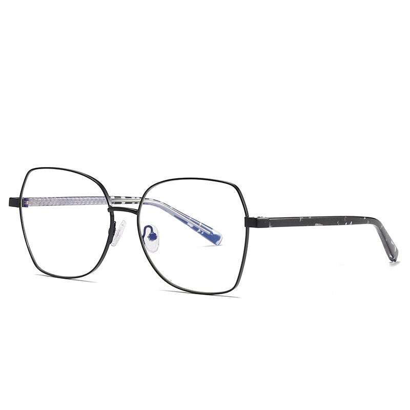 Hotochki Women's Full Rim Polygon TR-90 Resin Alloy Frame Eyeglasses 3004 Full Rim Hotochki black