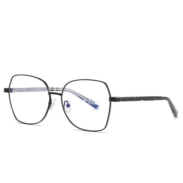 Hotochki Women's Full Rim Polygon TR-90 Resin Alloy Frame Eyeglasses 3004 Full Rim Hotochki black