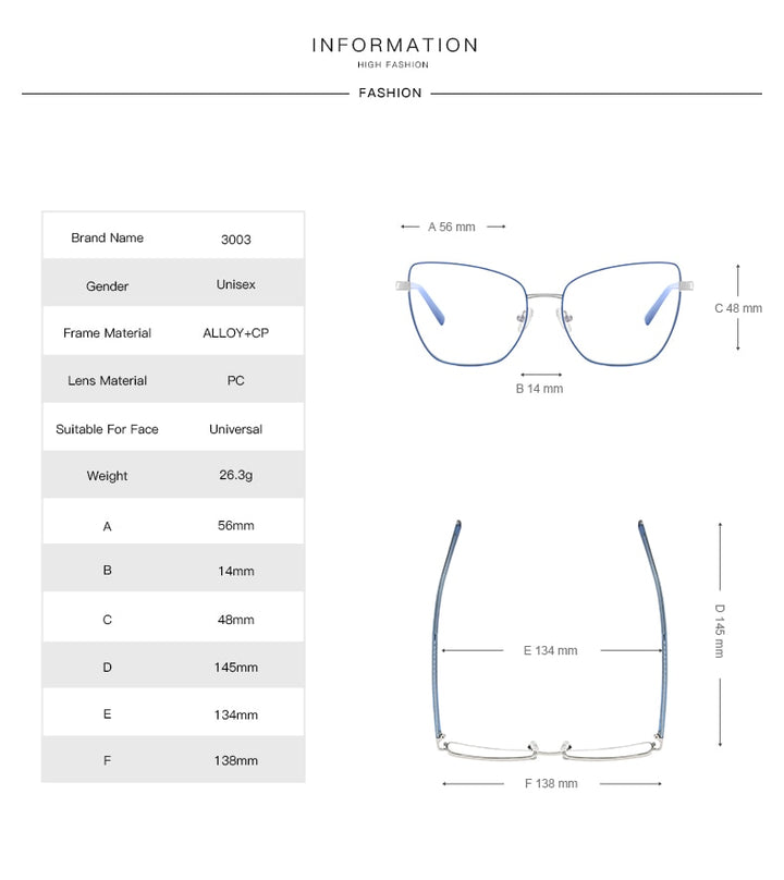 Hotochki Women's Full Rim Cat Eye Alloy Frame Eyeglasses 3003 Full Rim Hotochki