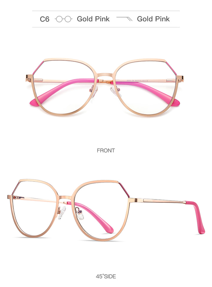 Hotony Women's Full Rim TR 90 Resin Round Alloy Frame Eyeglasses 3034 Full Rim Hotony