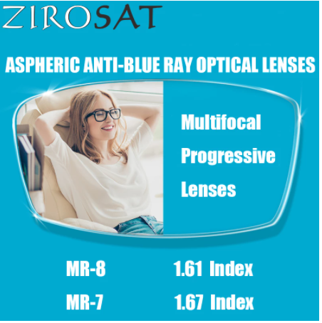 ZIROSAT MR-8 MR-7 Progressive Multifocal 1.61 Index Lenses Color:Gradient Blue Tint Lenses Zirosat Lenses   