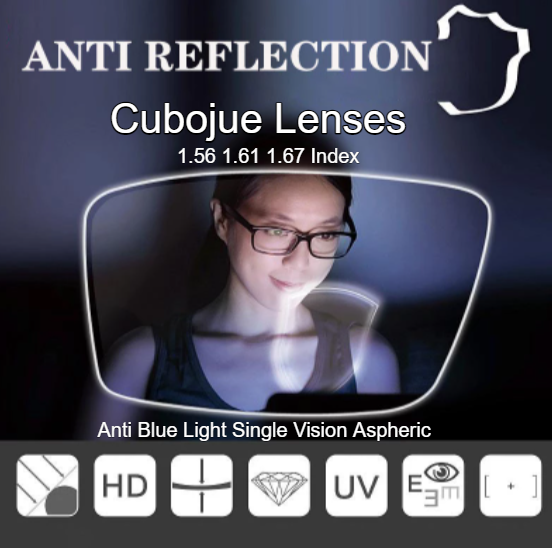 Cubojue Polycarbonate Single Vision High/Low Cylinder Myopic/Hyperopic Anti Blue Light Clear Lenses Lenses Cubojue Lenses