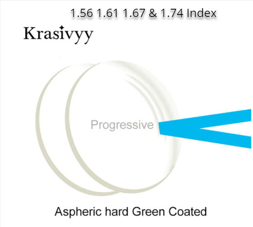 Krasivyy 1.67 Index MR-7 Progressive Clear Hard Green Coated Lenses Lenses Krasivyy Lenses
